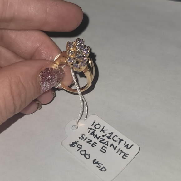 Real Vintage Tanzinite Cluster Ring 10k 1ctWeight Tanzinite Size 5 - Picture 6 of 16